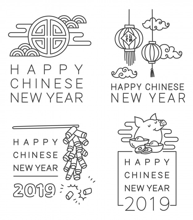 中国农历新年春节徽章在线条样式