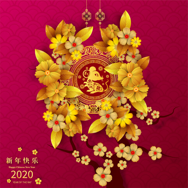 华丽中国风2020新年春节鼠年剪纸风格设计背景模板，