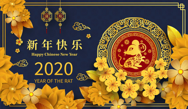 华丽中国风2020新年春节鼠年剪纸风格设计背景模板，