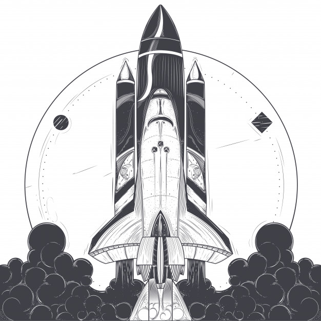 太空飞船航天飞机火箭发射手绘插画