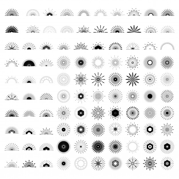 一大套复古森伯斯特太阳放射线形状图案元素