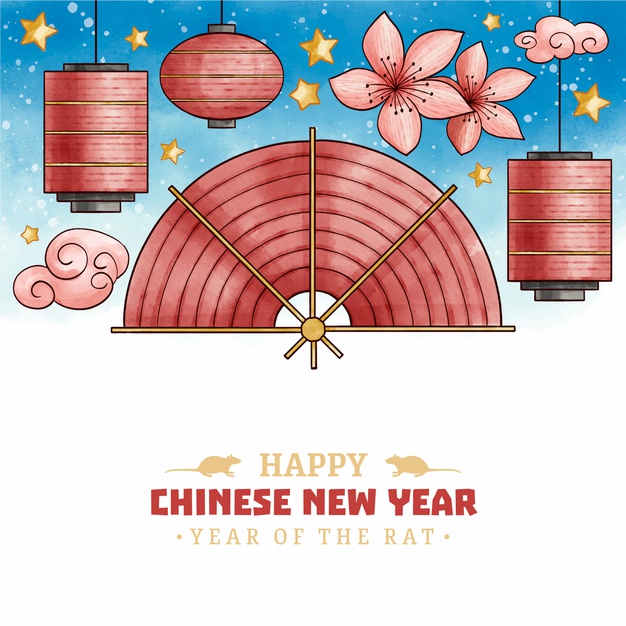 水彩中国风新年春节元素