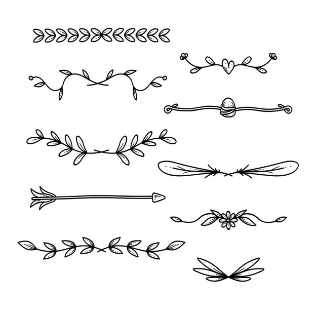 手绘枝叶花卉花朵装饰线条分割线