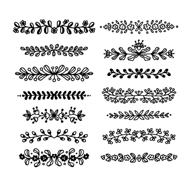 手绘枝叶花卉花朵装饰线条分割线