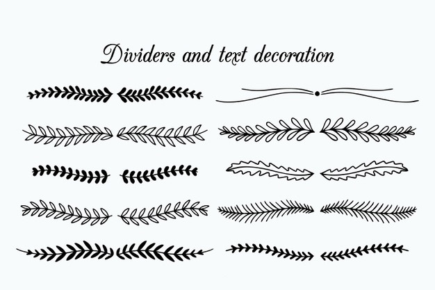 手绘枝叶花卉花朵文字装饰线条分割线元素