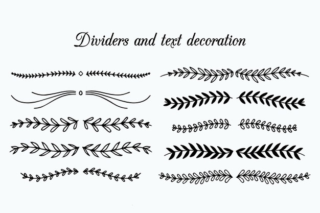 手绘枝叶花卉花朵文字装饰线条分割线元素