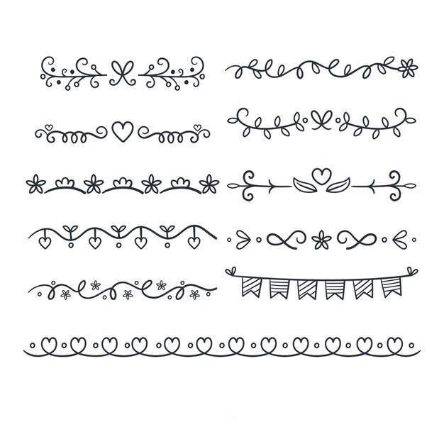 手绘枝叶花卉花朵文字装饰线条分割线元素