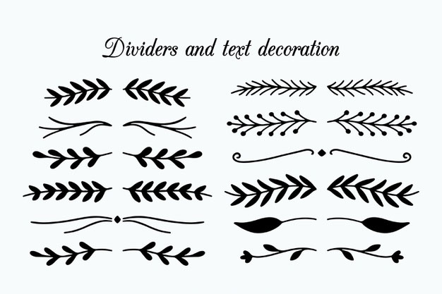 手绘枝叶花卉花朵文字装饰线条分割线元素