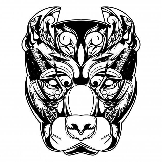 黑白线稿部落风格斗牛犬插画
