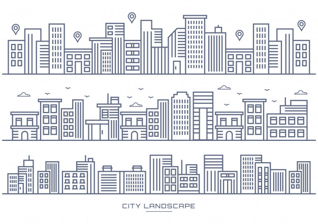 简约城市建筑线条线稿插画