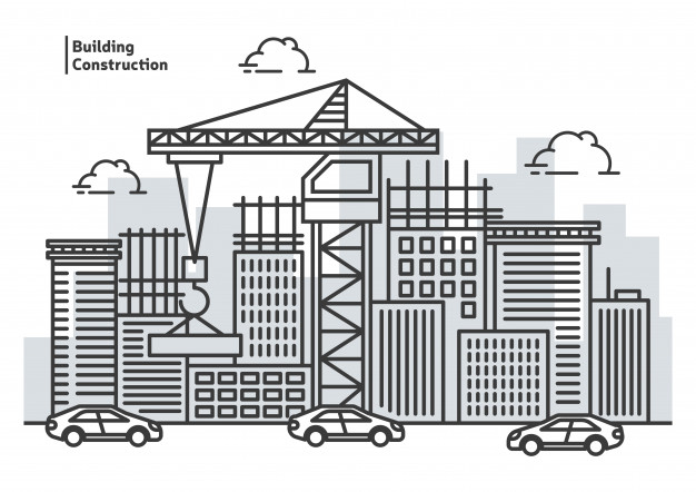 简约城市建筑线条线稿插画