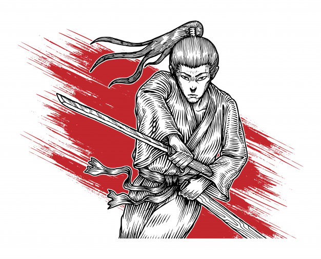 手绘日本武士浪人插画