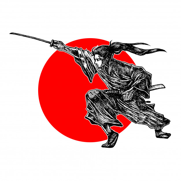 手绘日本武士浪人插画