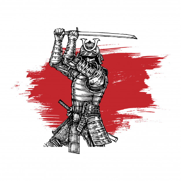 日本武士武将与武士刀插画