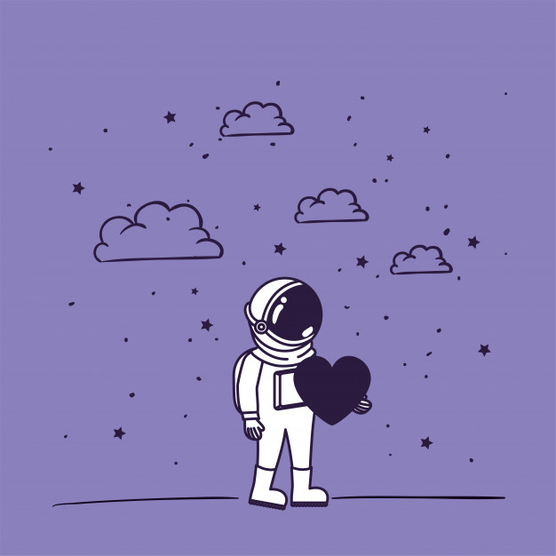 卡通宇航员的浪漫，星空探索插画