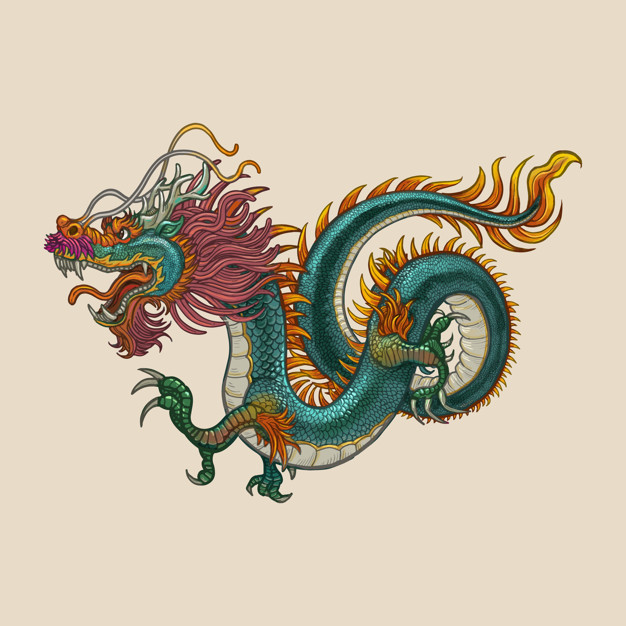 手绘中国龙图案插画