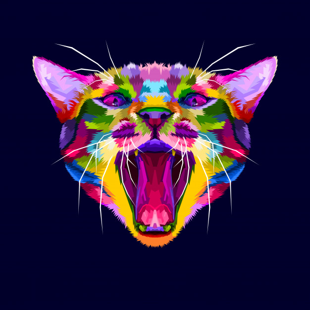 咆哮的猫多彩波普风格动物插画