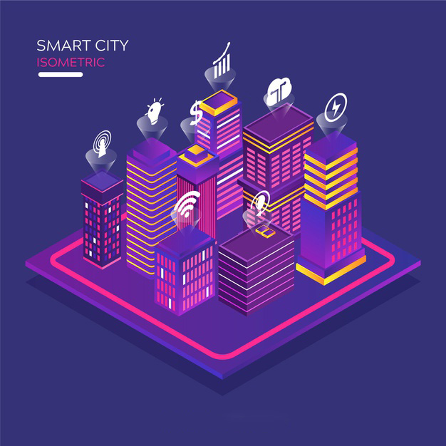 智慧城市建筑等距图2.5D插画