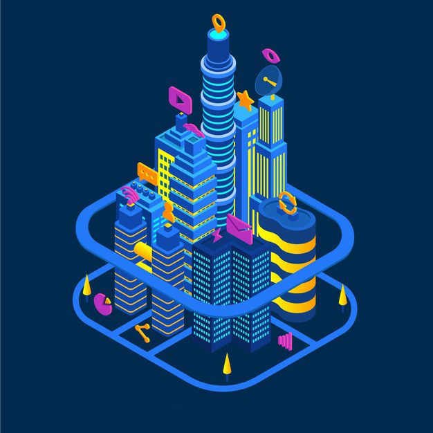 智慧城市建筑等距图2.5D插画