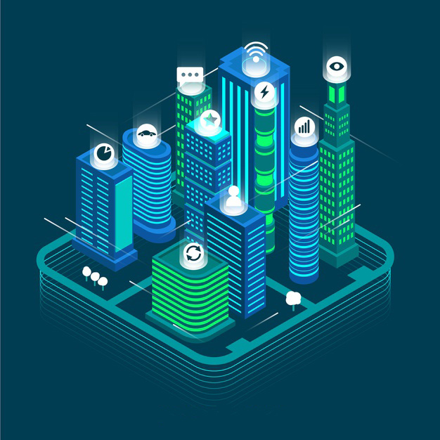 智慧城市建筑等距图2.5D插画