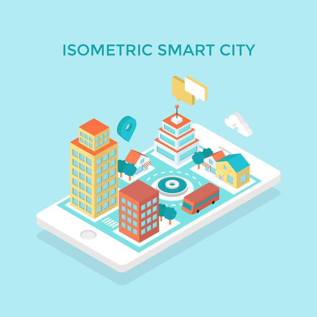 智慧城市建筑等距图2.5D插画