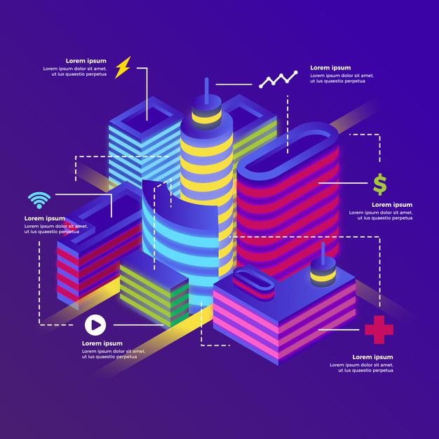 智慧城市建筑等距图2.5D插画