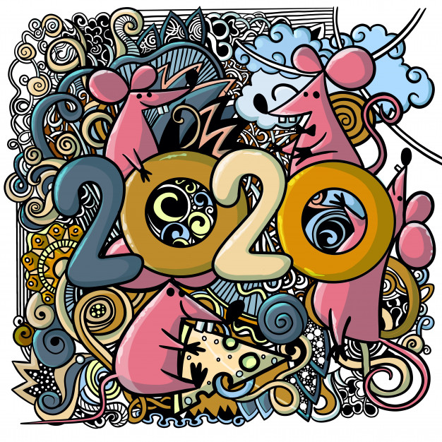 新年鼠年2020涂鸦手绘插画