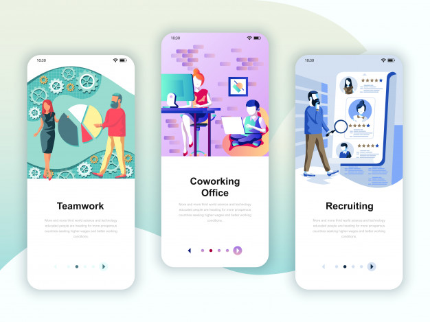 一组入职APP手机应用ui，ux，gui扁平插画模板