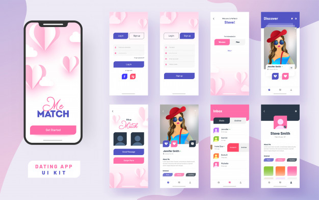 一组约会APP手机应用ui，ux，gui模板