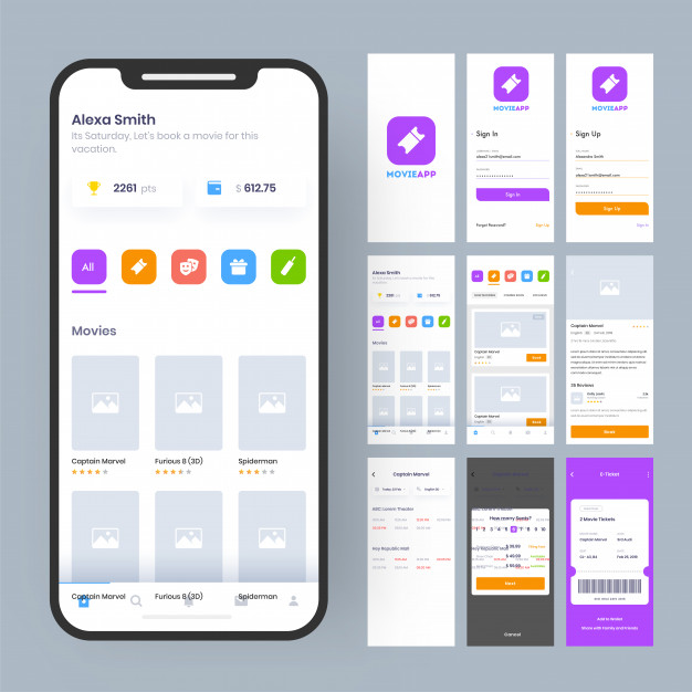 一组APP手机应用ui，ux，gui模板