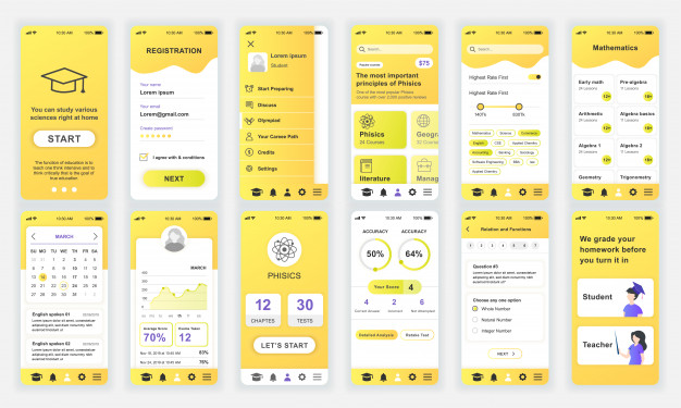 一组教育APP手机应用ui，ux，gui模板