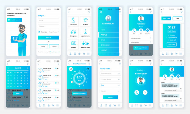 一组医疗APP手机应用ui，ux，gui模板