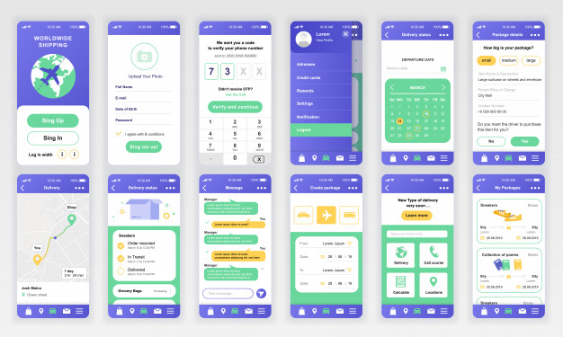 一组出行APP手机应用ui，ux，gui模板