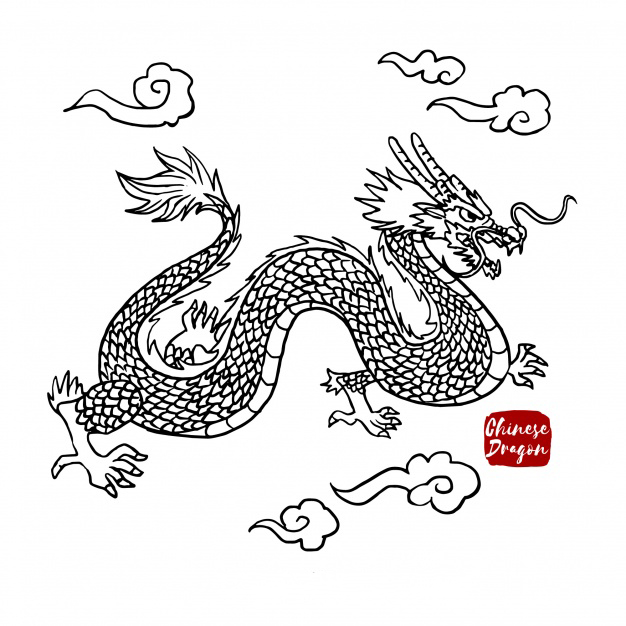 手绘中国龙插画