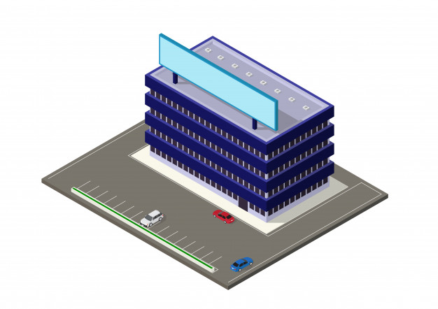 现代建筑等距插画