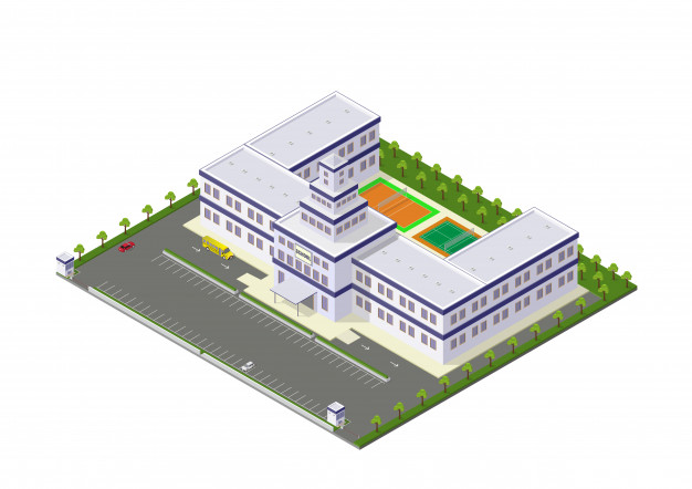 学校大学建筑等距插画