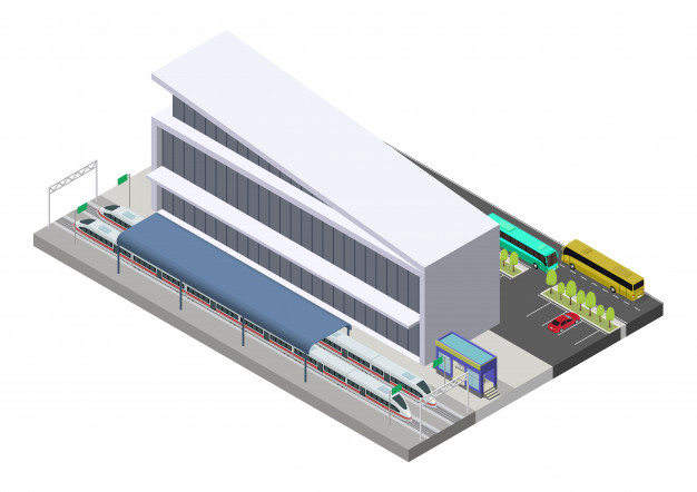 火车站建筑等距插画