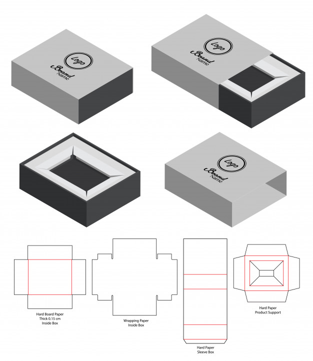 抽屉盒产品包装盒刀版展开图模板