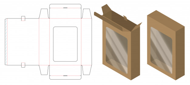 开天窗透明产品包装盒刀版展开图模板