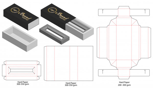抽屉盒产品包装盒刀版展开图模板