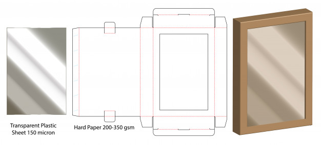 开天窗透明产品包装盒刀版展开图模板