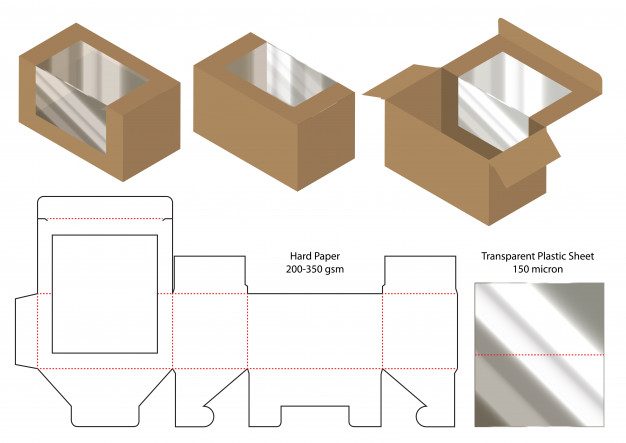 开天窗透明产品包装盒刀版展开图模板
