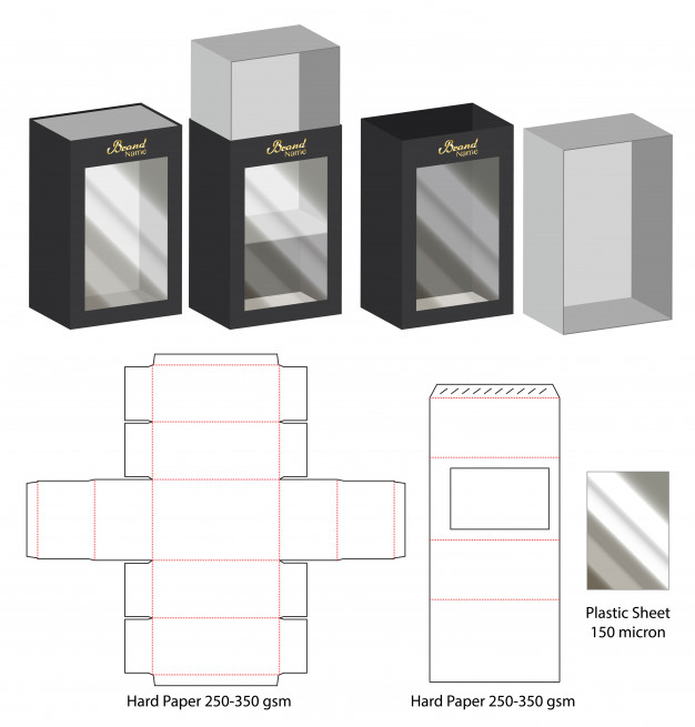 开天窗透明产品包装盒刀版展开图模板