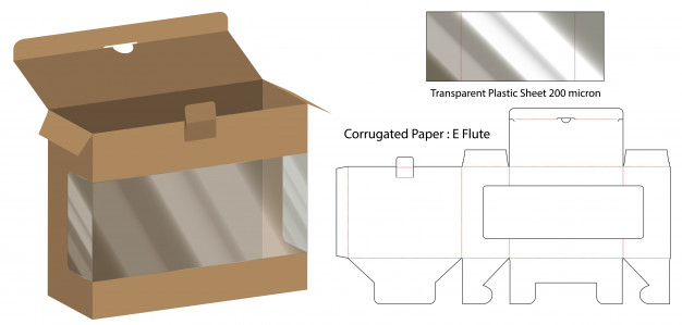 开天窗透明产品包装盒刀版展开图模板