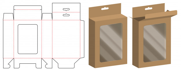 开天窗透明产品包装盒刀版展开图模板
