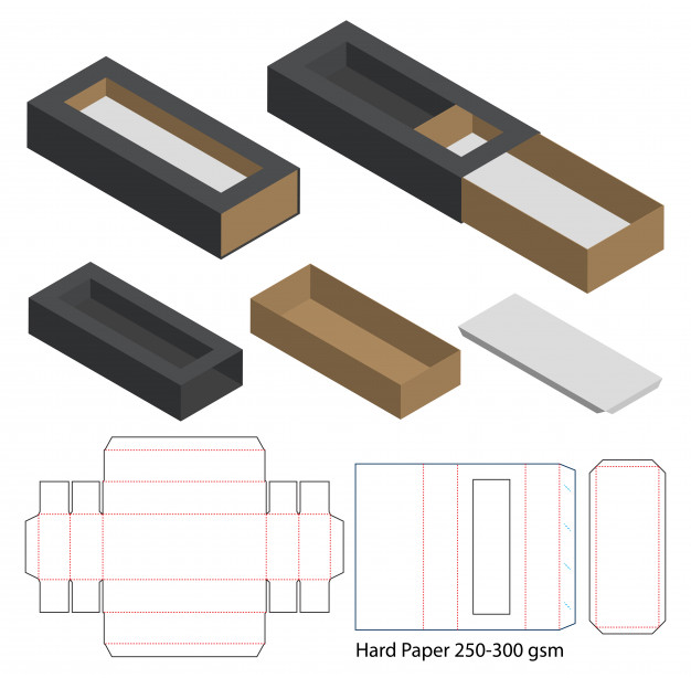 抽屉盒产品包装盒刀版展开图模板