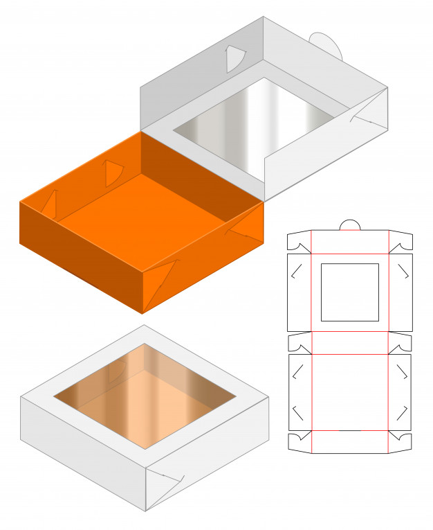 开天窗透明产品包装盒刀版展开图模板