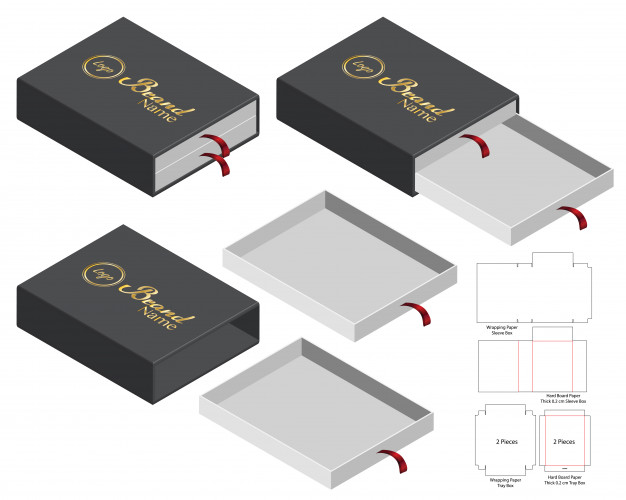 抽屉盒产品包装盒刀版展开图模板
