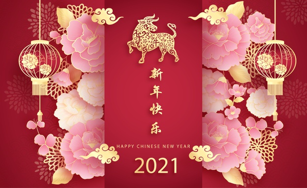 2021牛年新年灯笼花卉背景