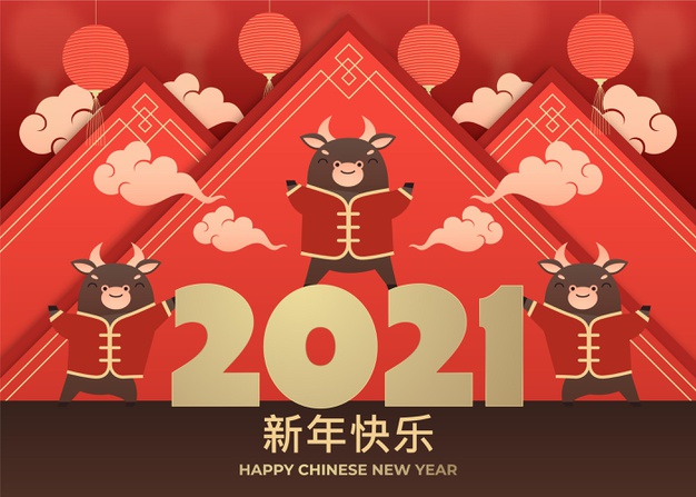 2021牛年新年卡通插画背景